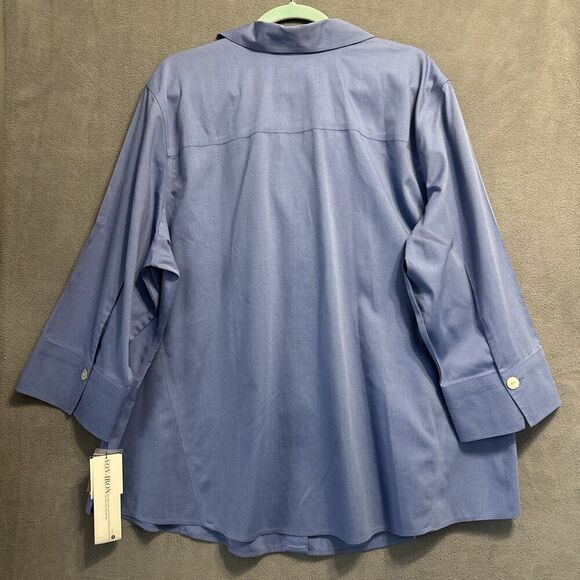 NWT Foxcroft Heritage Non-Iron Button Up Top Blouse Plus Size 22W Blue Shaped - Picture 2 of 10
